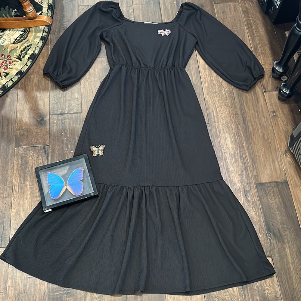 Solid Black Boho Square Neck Long Sleeve Flounce … - image 3